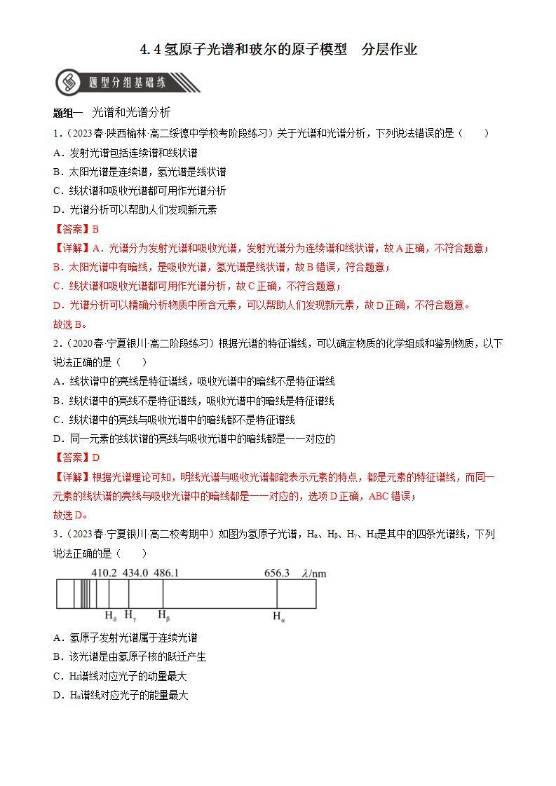 4.4 《氢原子光谱和玻尔的原子模型》课件+分层练习（含解析）-人教版高中物理选修三01