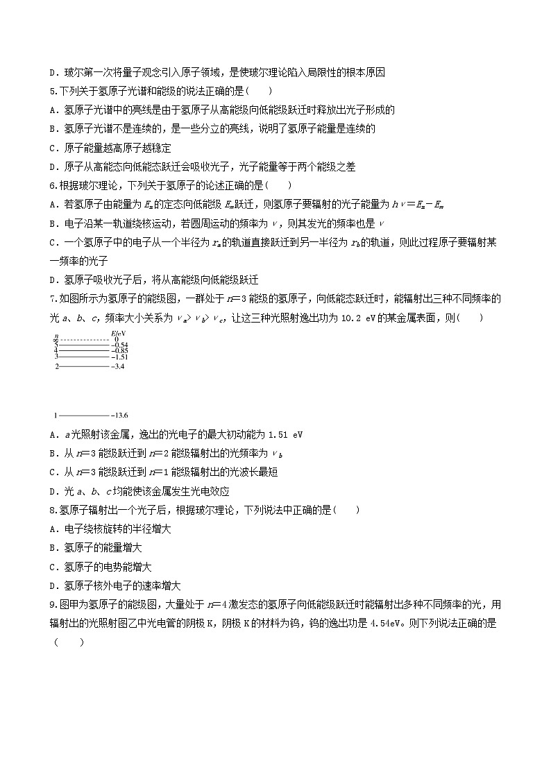 4.4.2《氫原子光譜和玻爾的原子模型-2 》分層練習(xí)（原卷版）-人教版高中物理選修三第2頁