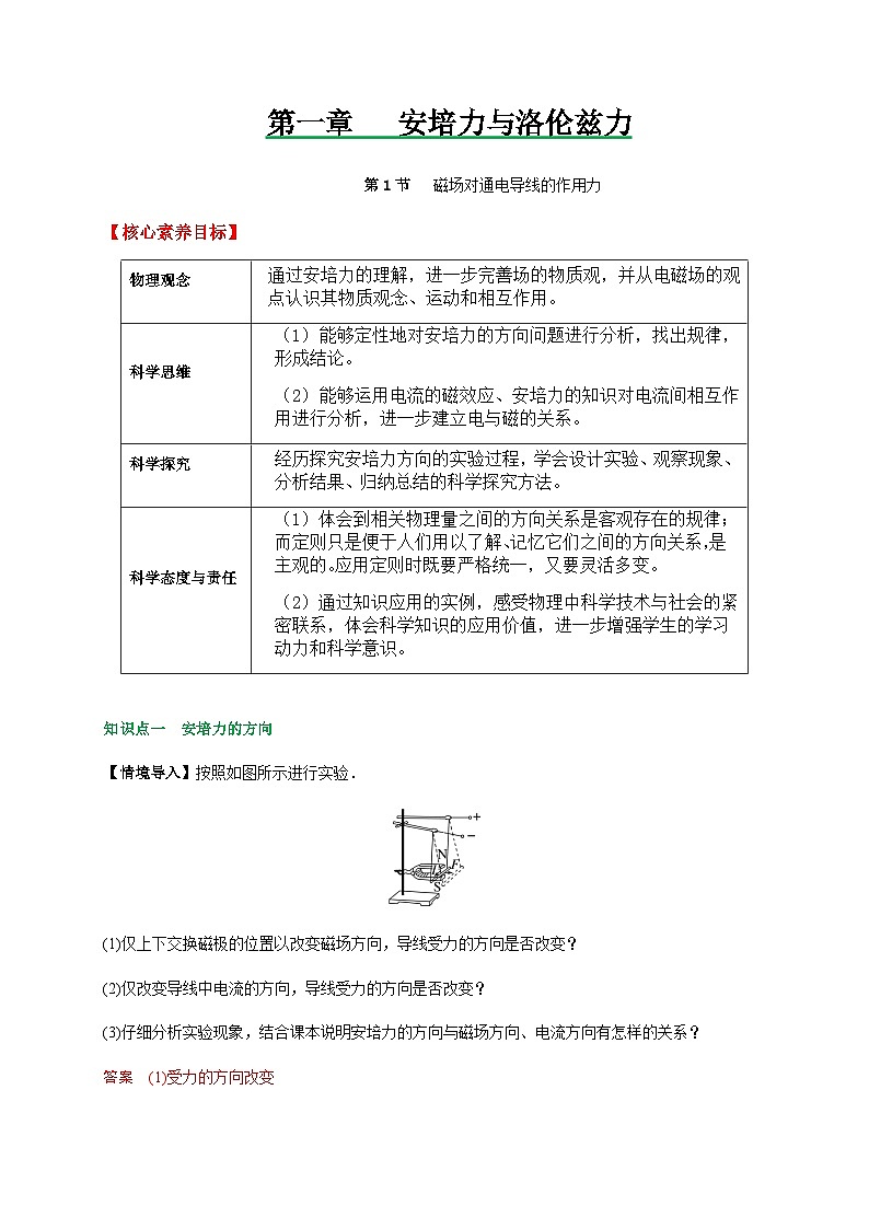 1.1磁场对通电导线的作用力-2023-2024学年高二物理同步易混易错(人教版2019选择性必修第二册)(解析版)第1页