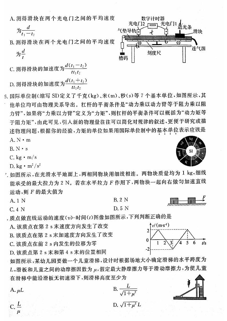 2024年北京东城区高一上学期期末物理试题及答案第2页