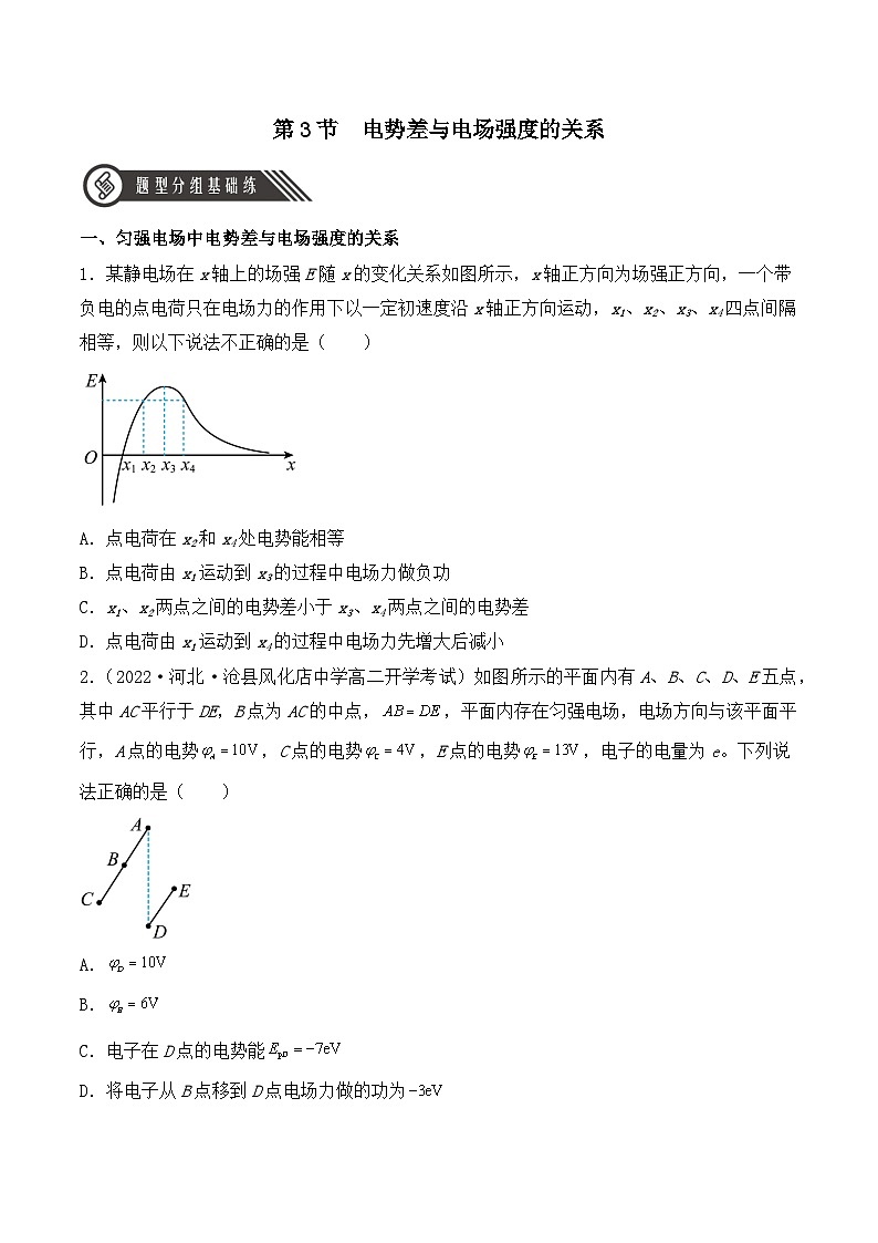 人教版高中必修三+第十章+第3節(jié)《電勢(shì)差與電場(chǎng)強(qiáng)度的關(guān)系 》分層練習(xí)（原卷版）第1頁(yè)