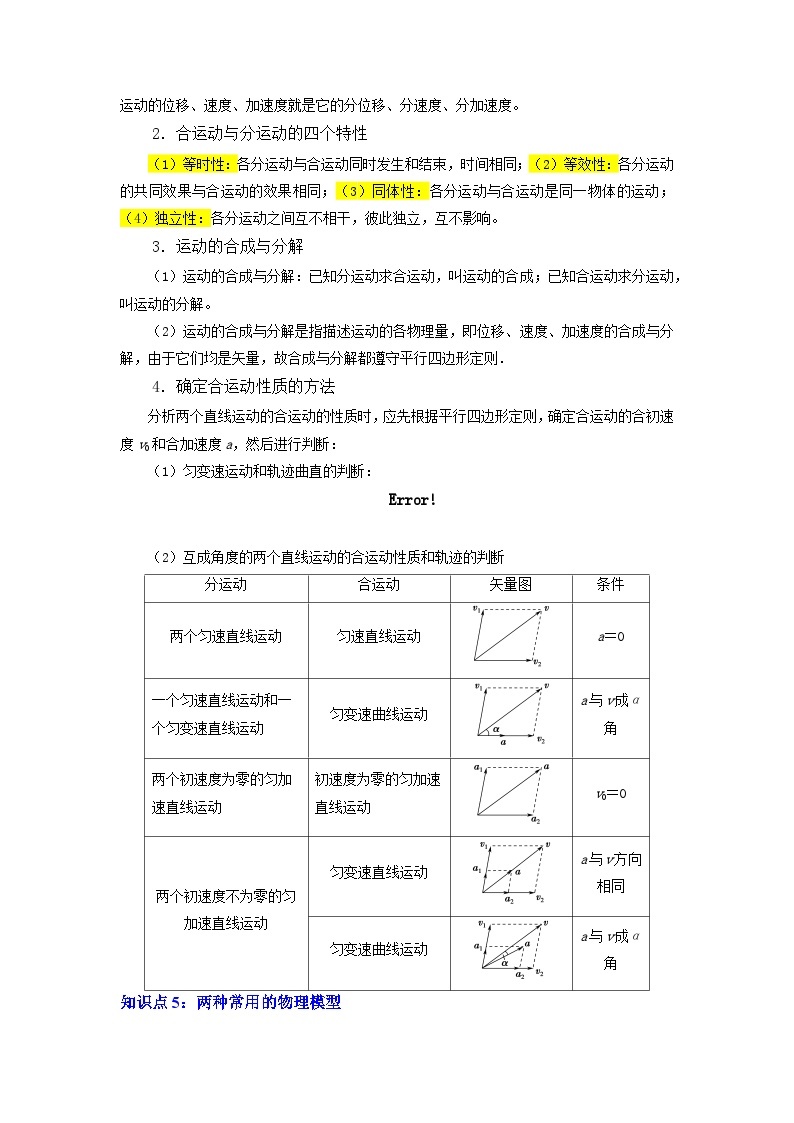 【寒假作业】人教版2019 高中物理 高一寒假提升训练第十一天：运动的合成与分解-练习02