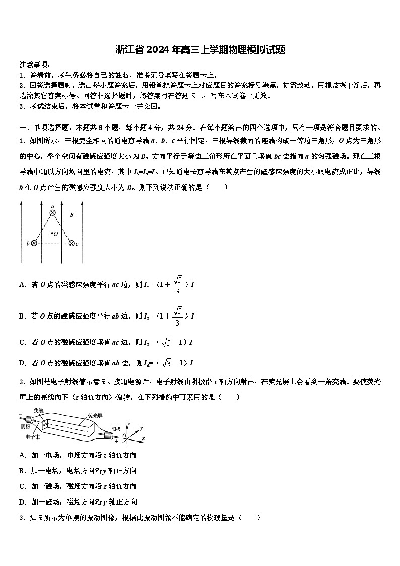 浙江省2024届高三上学期物理模拟试题第1页