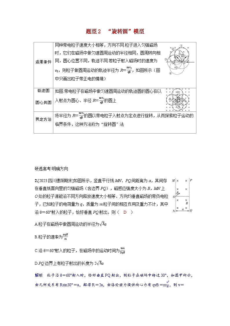 备考2024届高考物理一轮复习讲义第十一章磁场专题十五磁场中的动态圆模型题型2“旋转圆”模型01