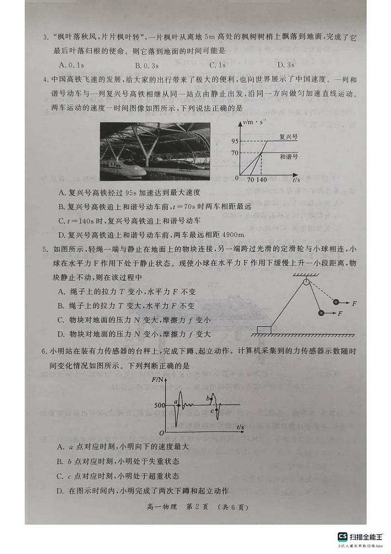 100,河南省开封市2023-2024学年高一上学期1月期末联考物理试题第2页
