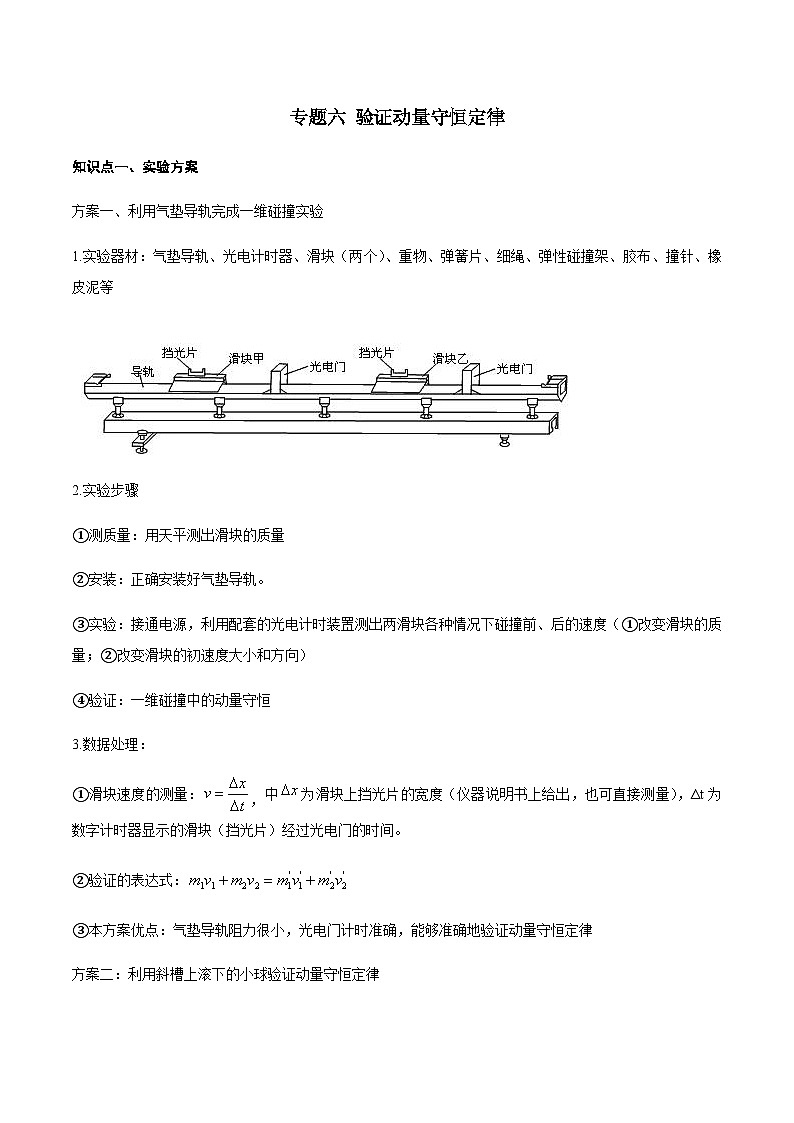 专题6 验证动量守恒定律(原卷版)-2024年高考物理冲刺力学实验专题第1页
