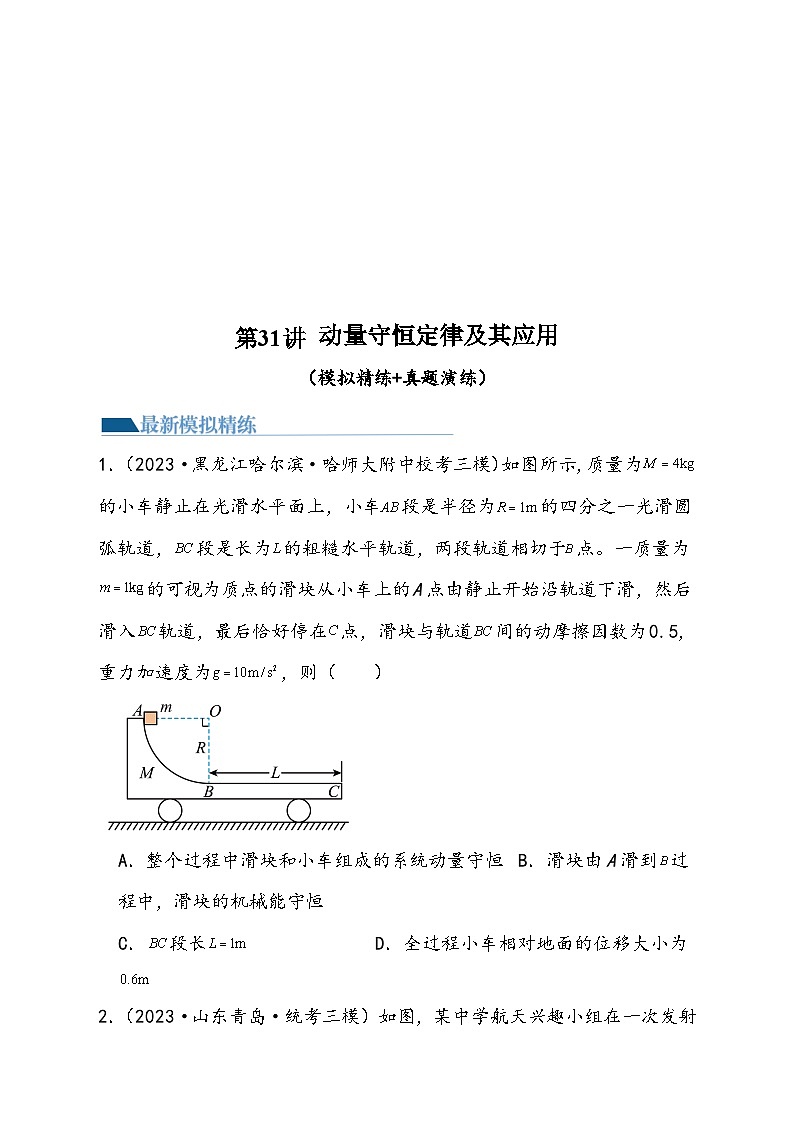 (新高考)2024年高考物理复习第31讲 动量守恒定律及其应用(原卷练习)(原卷版+解析)第1页