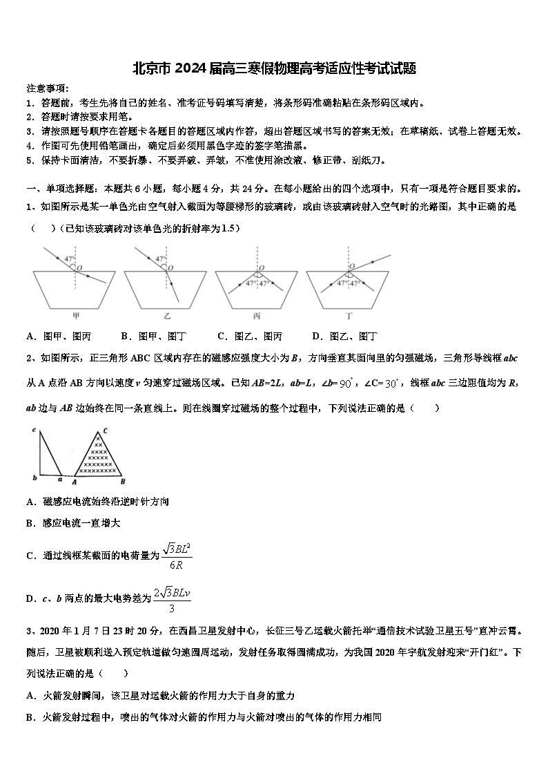 北京市2024届高三寒假物理高考适应性考试试题01