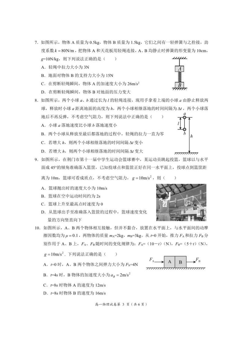 湖北省荆门市2023-2024学年高一上学期1月期末物理试题（PDF版附答案）03