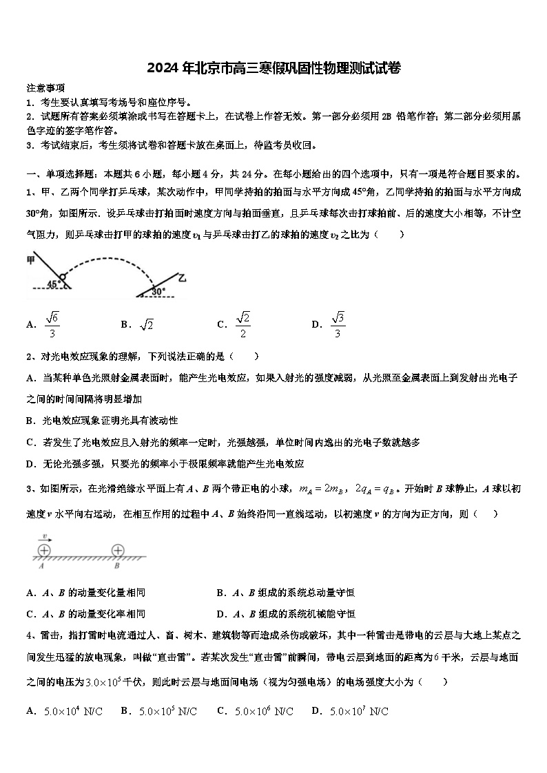 2024年北京市高三寒假巩固性物理测试试卷