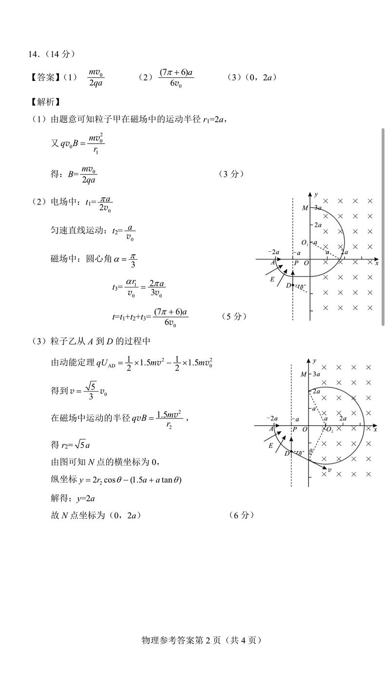 湖南省长沙市2023-2024学年新高考适应性考试高三 物理答案第2页