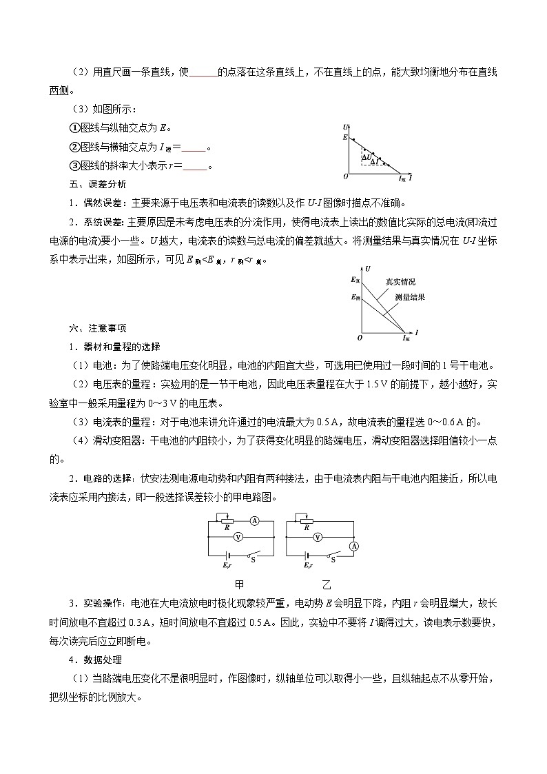 （2019人教版必修第三冊(cè)）高二物理精講精練 12.3  實(shí)驗(yàn)：電池電動(dòng)勢(shì)和內(nèi)阻的測(cè)量 （原卷版+解析）第2頁(yè)