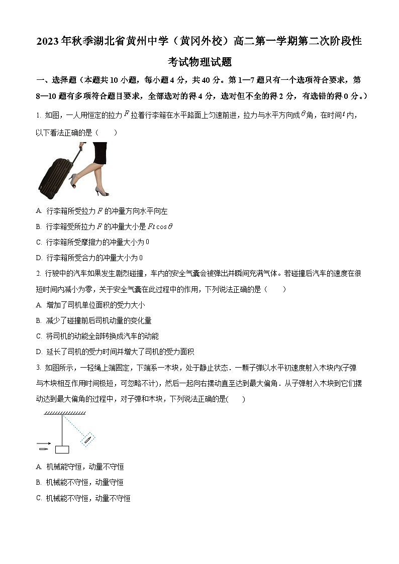 2023-2024学年湖北省黄冈市黄州中学(黄冈外校)高二上学期第二次阶段性考试物理试题01