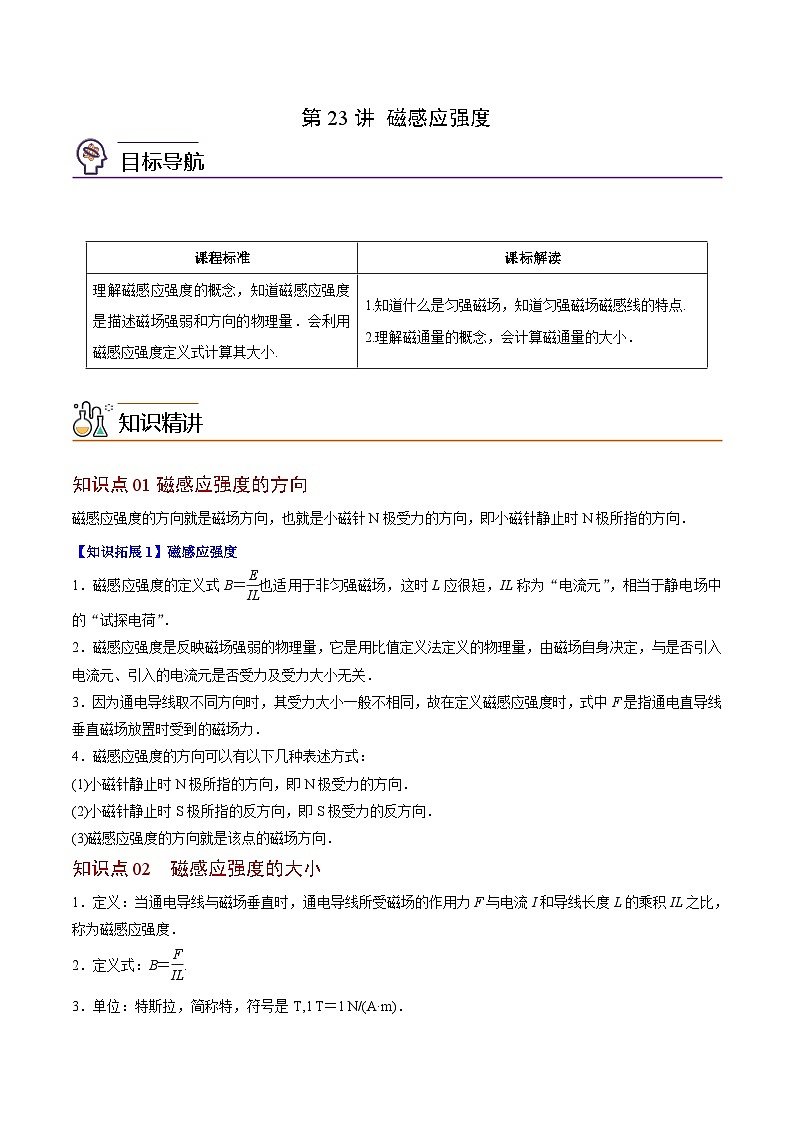2023-2024学年高二物理同步精品讲义(粤教版2019必修第三册) 第23讲 磁感应强度(原卷版+解析)01