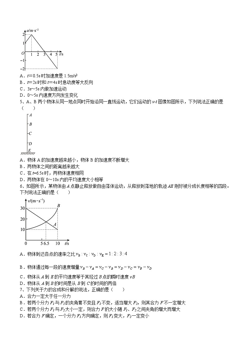 05,内蒙古鄂尔多斯市西四旗2023-2024学年高一上学期期末考试物理试题第2页