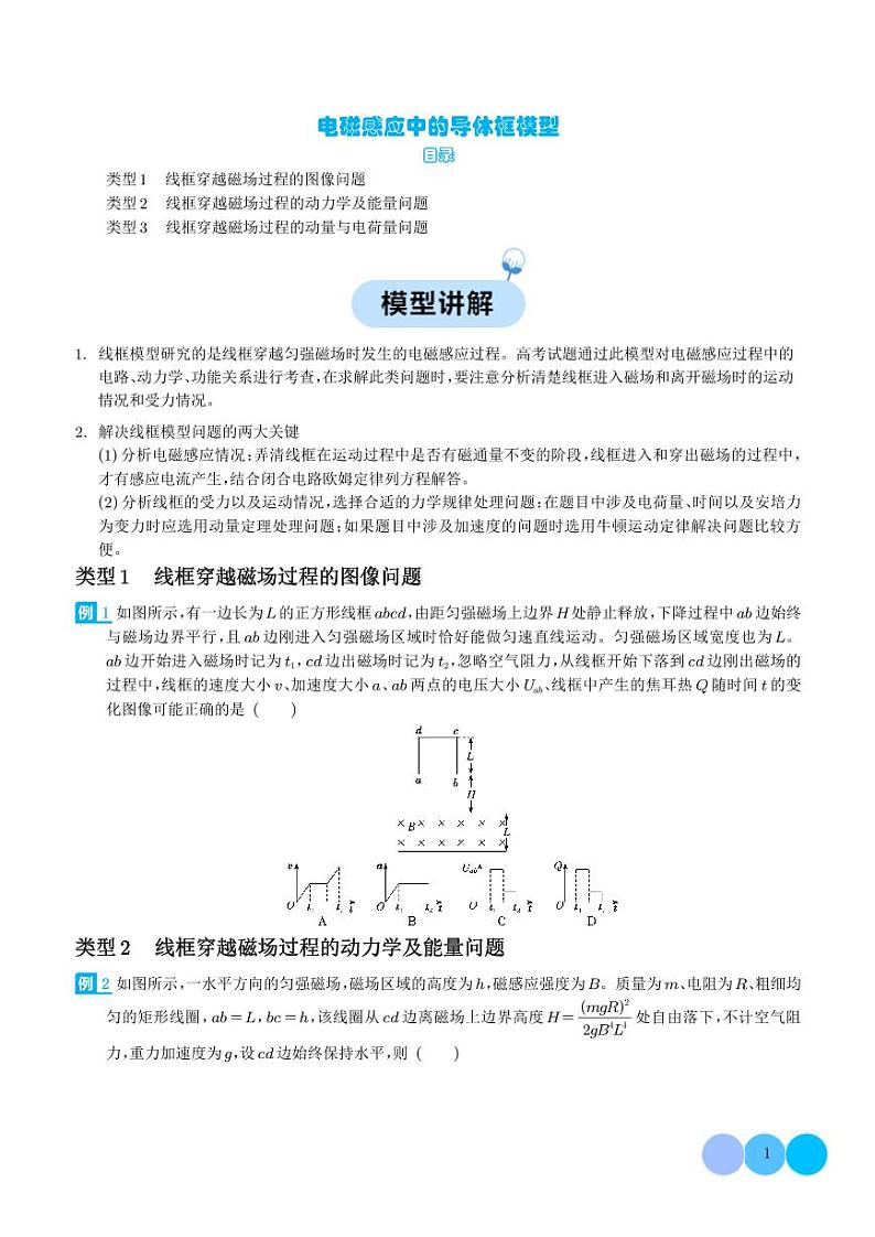 电磁感应中的导体框模型--2024年高考物理二轮热点模型学案01