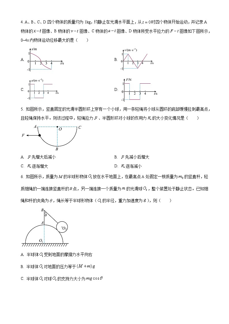 山东省聊城市2023-2024学年高一上学期期末考试物理试卷(Word版附解析)第2页