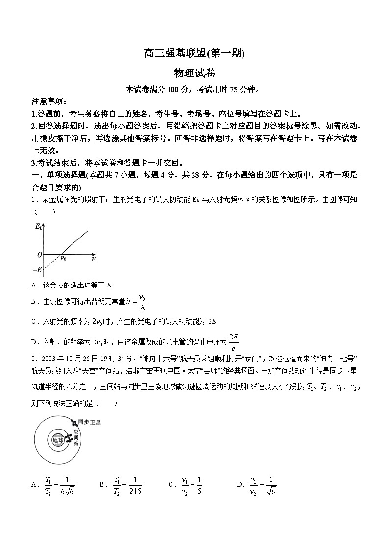 河北省强基名校联盟2023-2024学年高三年级下学期开学联考物理第1页