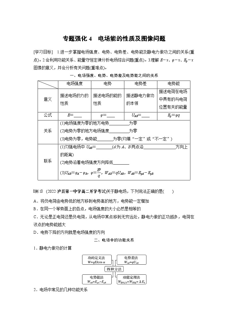 高中物理必修三 第十章 专题强化4 电场能的性质及图像问题同步学案第1页