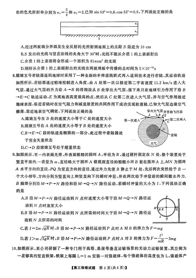 湖南天壹联盟三湘名校2023-2024学年高三下学期入学摸底考试 物理第3页