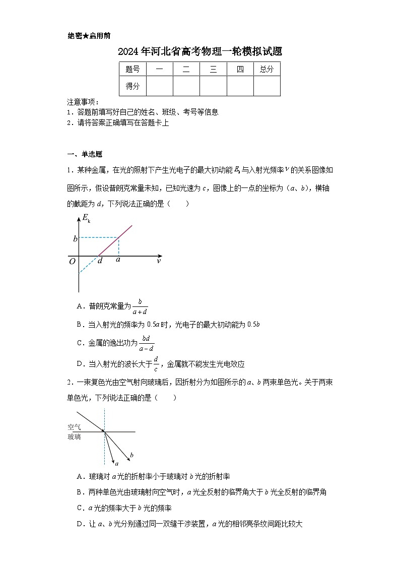 2024年河北省高考物理一轮模拟试题01