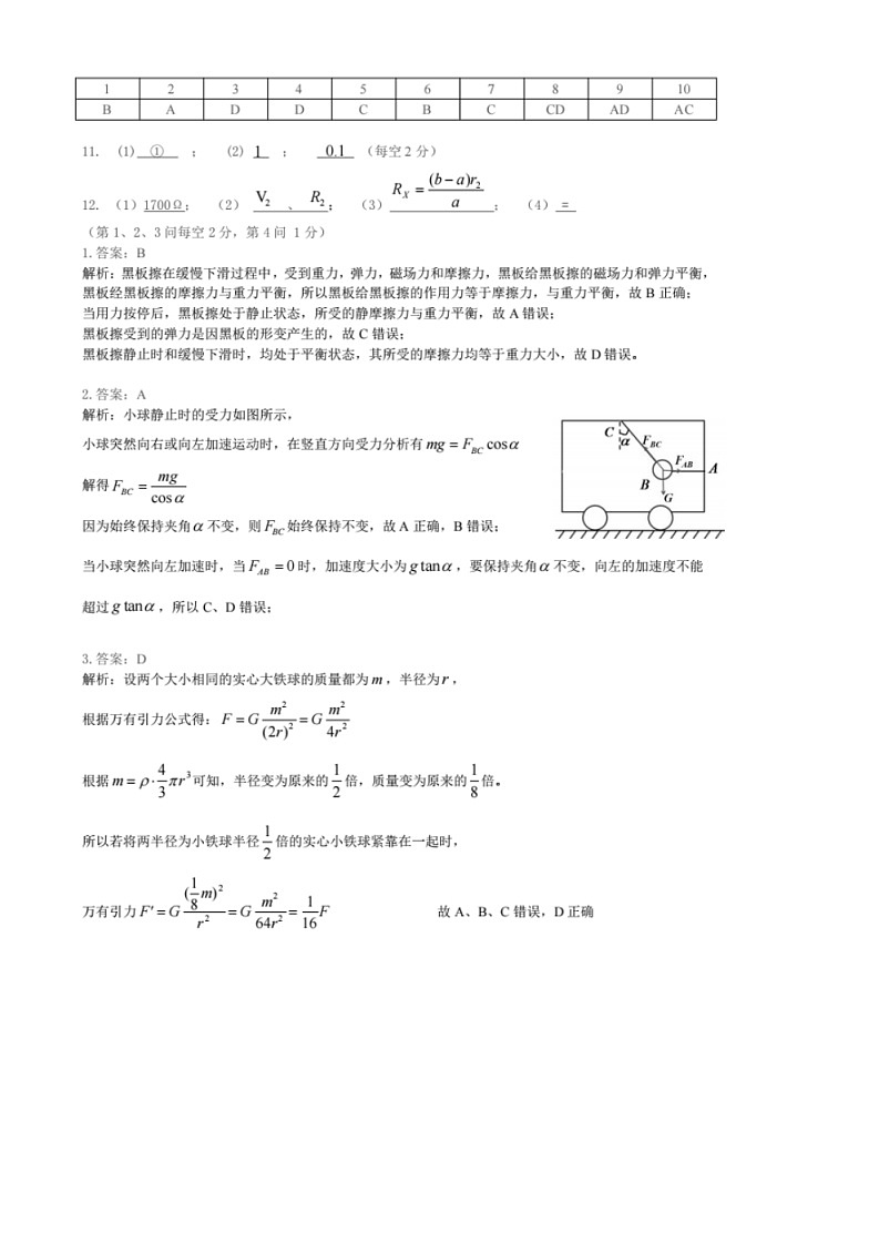 重庆市拔尖强基联盟2023-2024学年高三下学期2月联合考试物理答案第1页