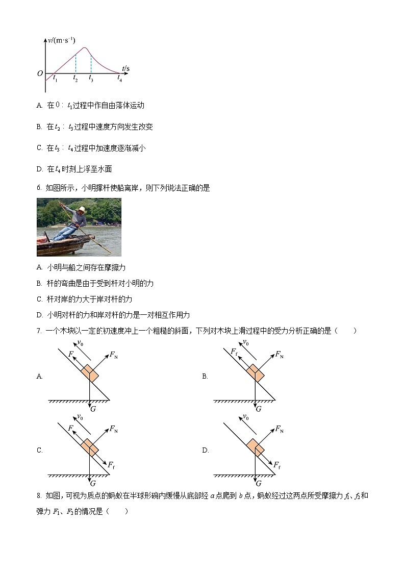 浙江省杭州第四中学(下沙校区)2023-2024学年高一上学期期末物理试题(原卷版)第2页