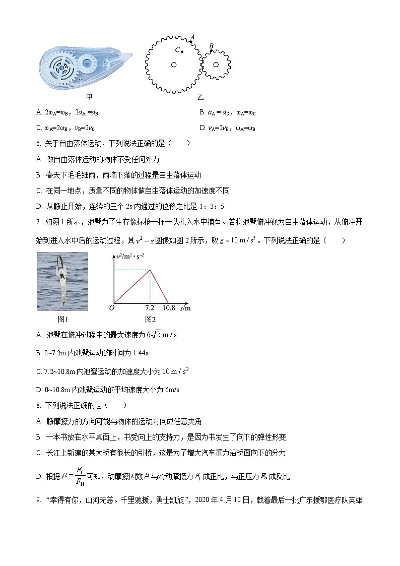 浙江省杭州市源清中学2023-2024学年高一上学期期末物理试题(原卷版)第2页