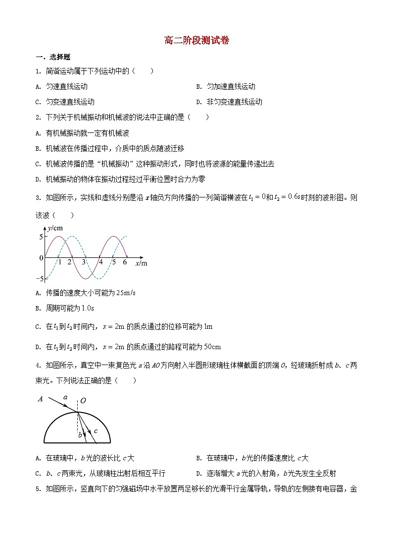 江苏矢江市2023_2024学年高二物理上学期10月阶段测试一含解析第1页