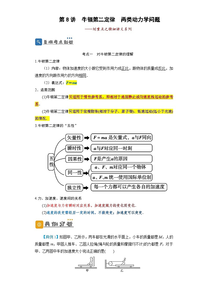 2024年高考一轮复习精细讲义第8讲牛顿第二定律 两类动力学问题(原卷版+解析)第1页