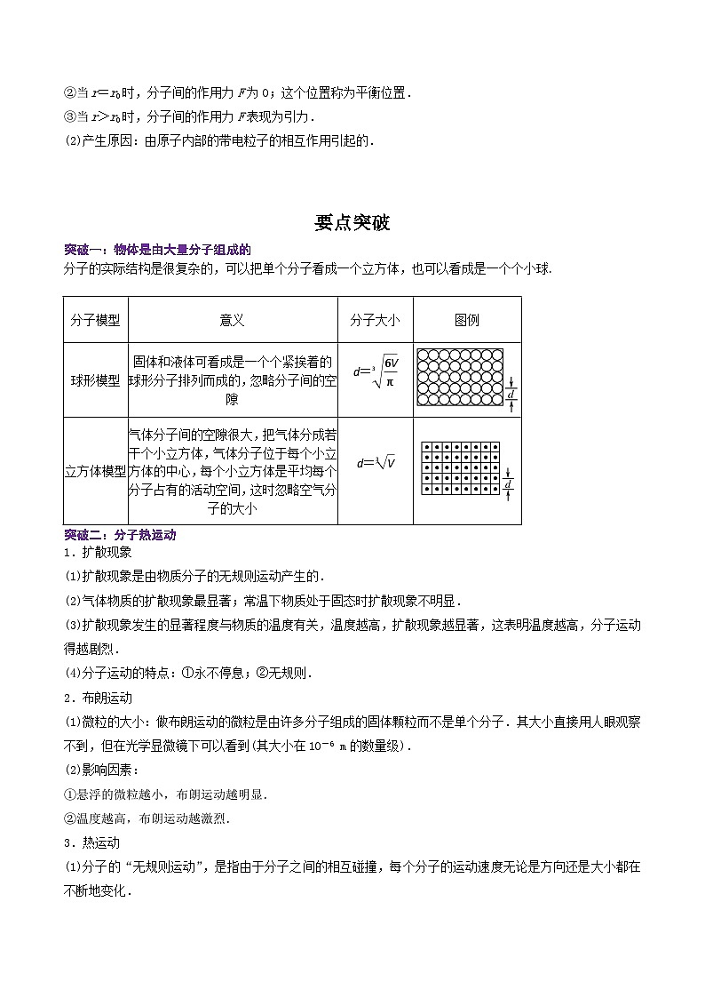 人教版2019选择性必修第三册高二物理同步精品讲义1.1分子动理论的基本内容(原卷版+解析)第3页