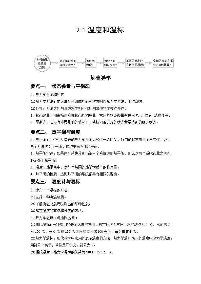 人教版2019选择性必修第三册高二物理同步精品讲义2.1温度和温标(原卷版+解析)01