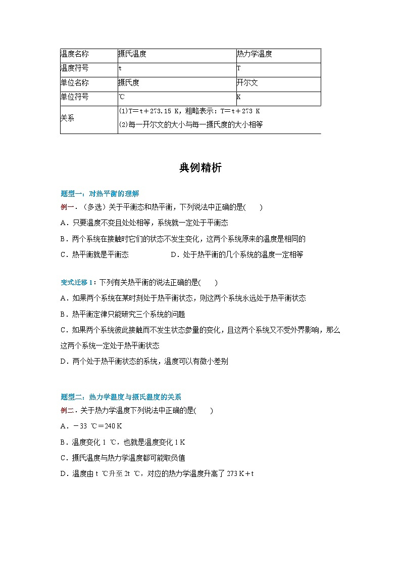 人教版2019选择性必修第三册高二物理同步精品讲义2.1温度和温标(原卷版+解析)03