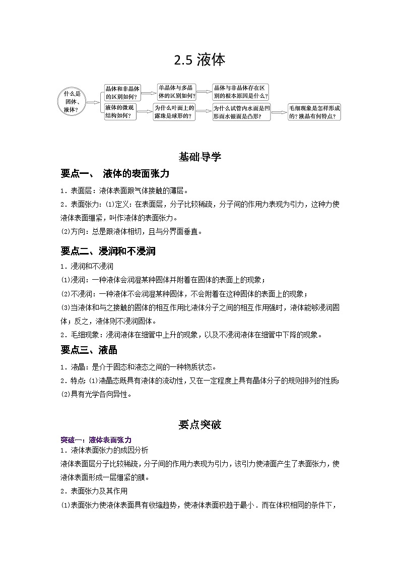 人教版2019选择性必修第三册高二物理同步精品讲义2.5液体(原卷版+解析)01