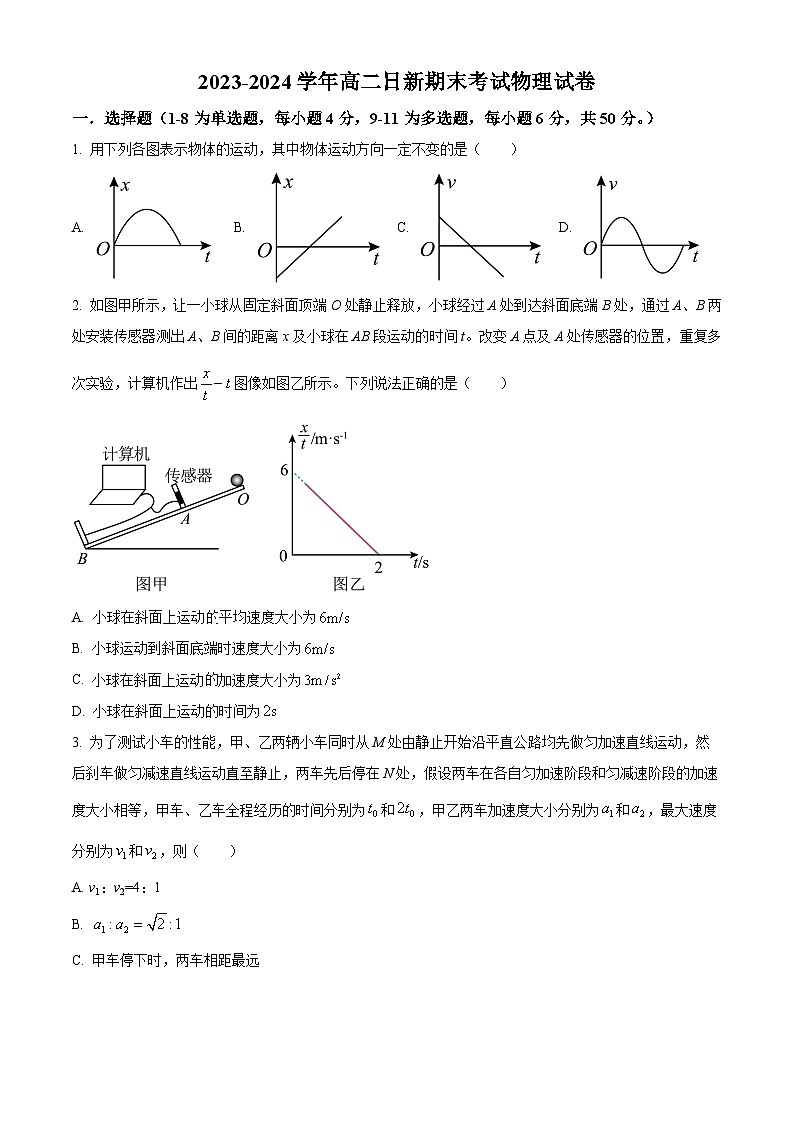 精品解析:江西省宜春市丰城市第九中学日新班2023-2024学年高二上学期期末考试物理试题(原卷版)第1页