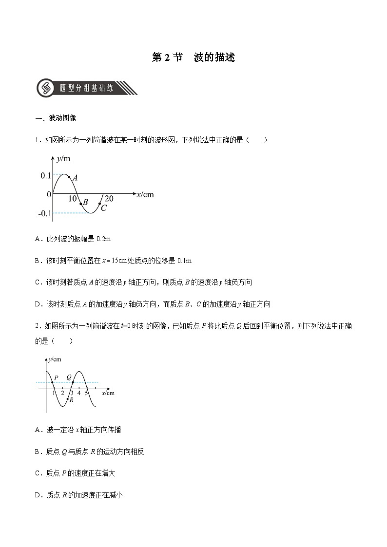 人教版2019选择性必修第一册高二物理同步练习3.2波的描述(原卷版+解析)01
