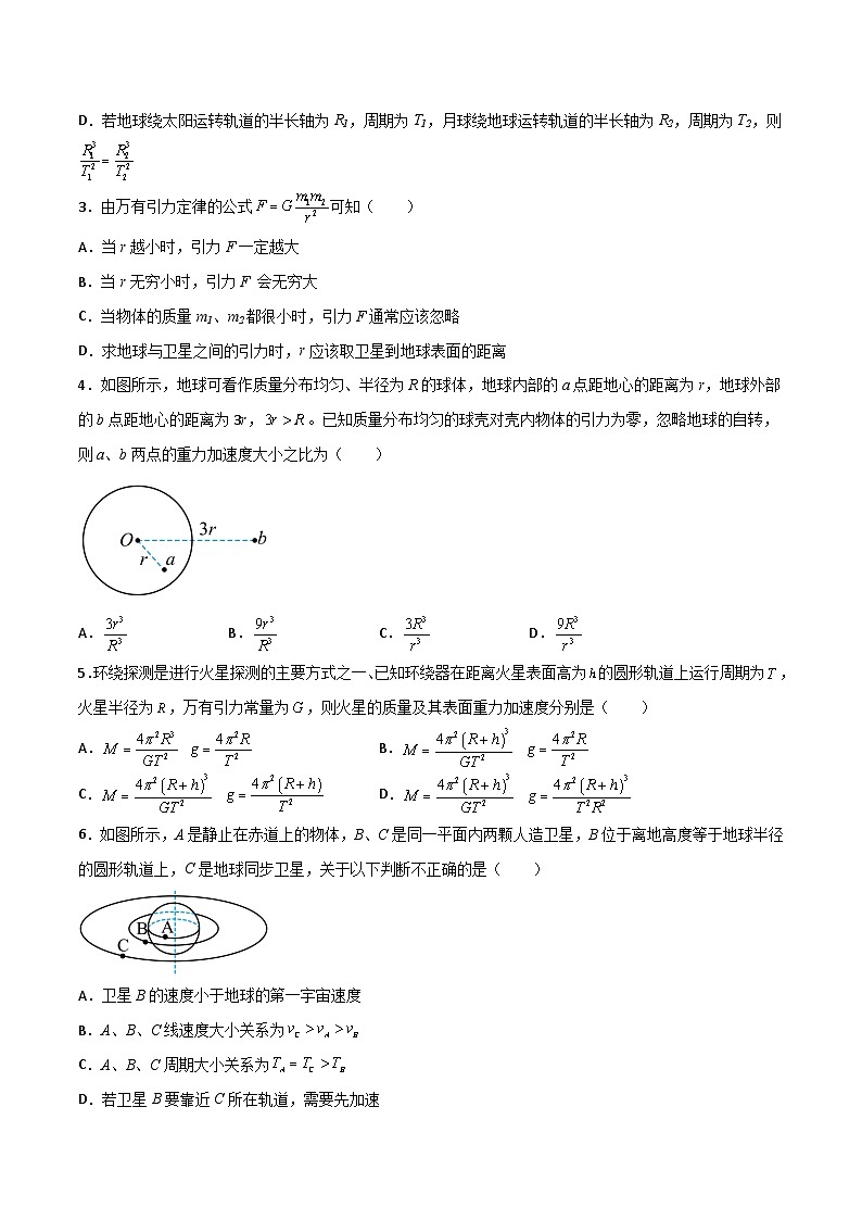 人教版2019必修第二册高一物理同步练习第七章万有引力与宇宙航行单元检测卷(原卷版+解析)第2页