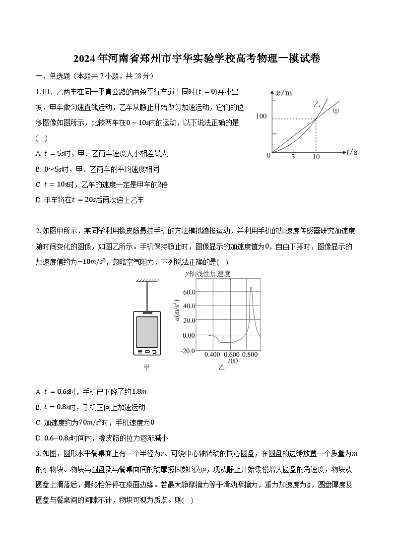 2024年河南省郑州市宇华实验学校高考物理一模试卷（含解析）01