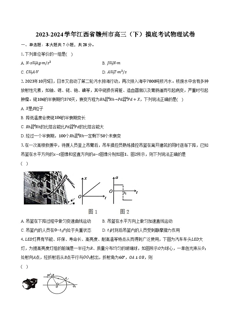 2023-2024学年江西省赣州市高三(下)摸底考试物理试卷(含解析)第1页