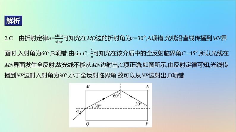 2025版高考物理一轮复习真题精练专题十四光学第33练光的折射与全反射课件第5页