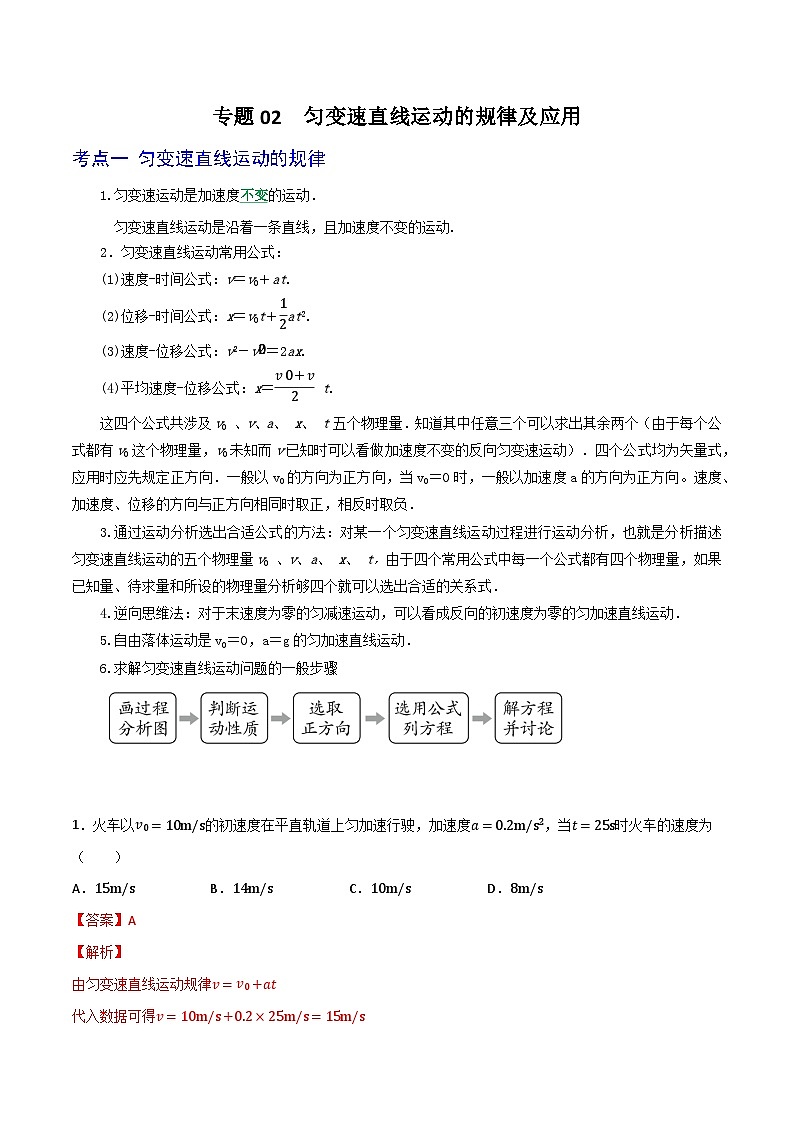 专题02匀变速直线运动的规律及应用(解析版)第1页