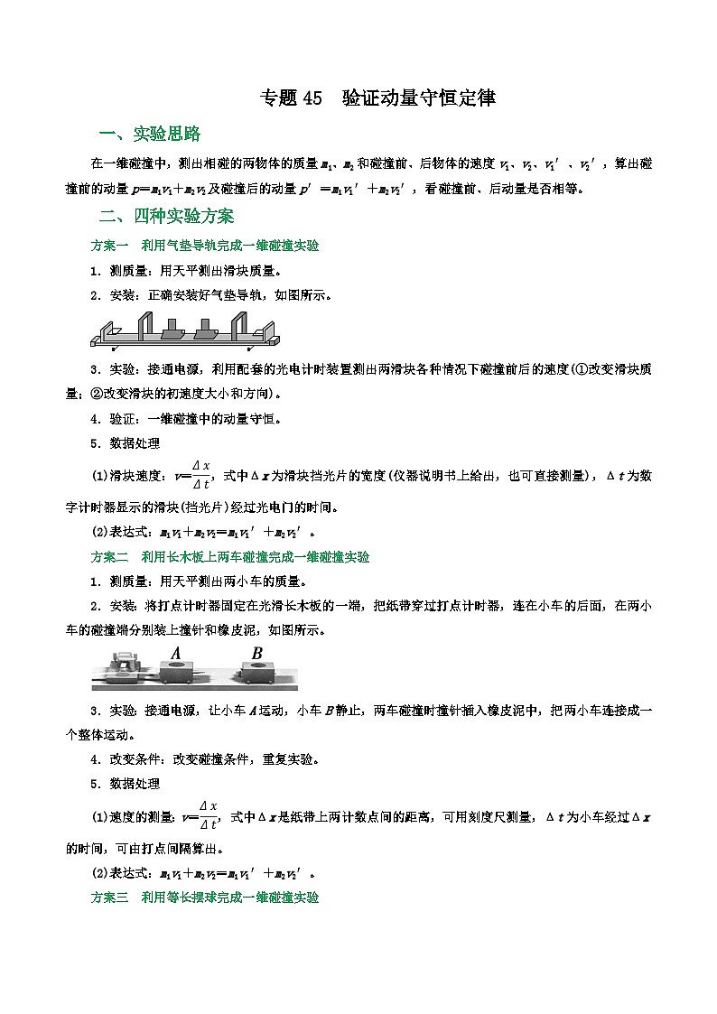专题45验证动量守恒定律-2023届高三物理一轮复习重难点逐个突破01