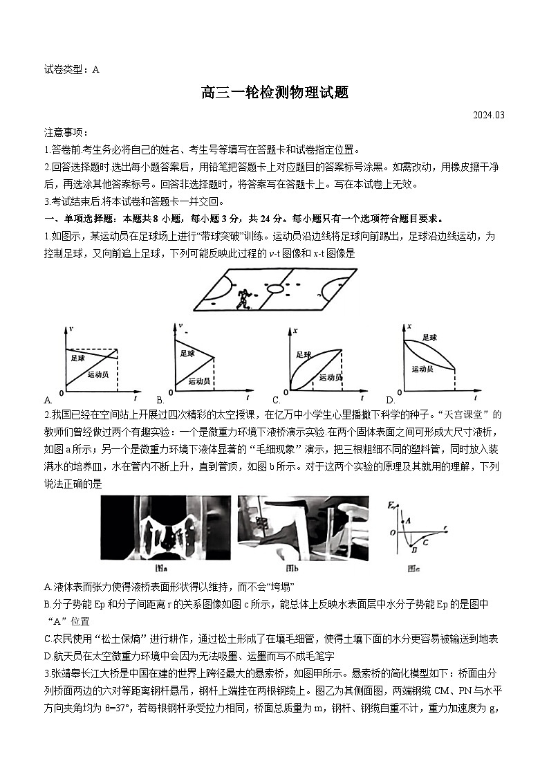 2024泰安高三下学期3月一轮检测(泰安一模)物理含答案01