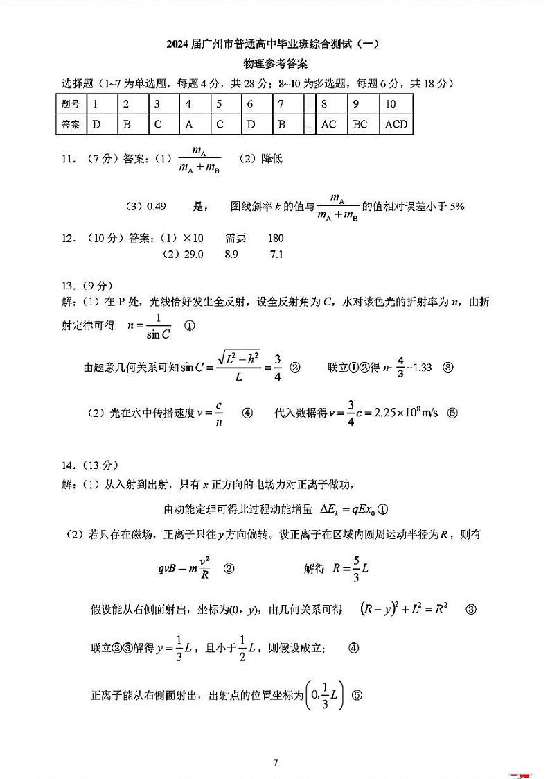2024届广东省广州市高三一模考试物理试题01