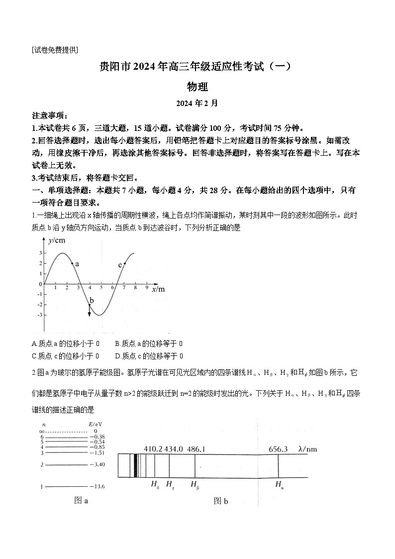 2024届贵州省贵阳市高三适应性考试物理试题(一)第1页