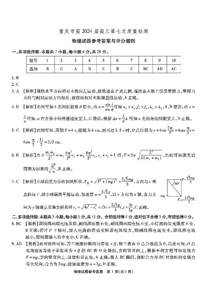 南开第七次联考-物理答案第1页