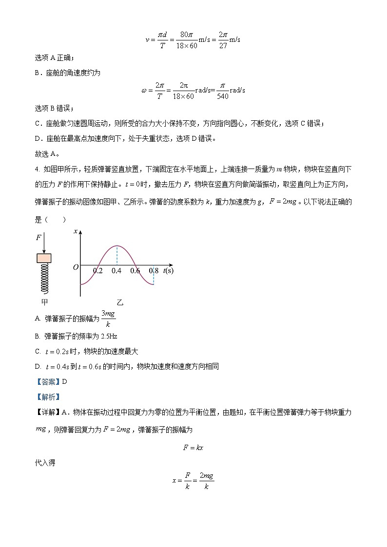 精品解析:重庆市名校联盟2023-2024学年高三下学期第一次联考物理试题(解析版)第3页