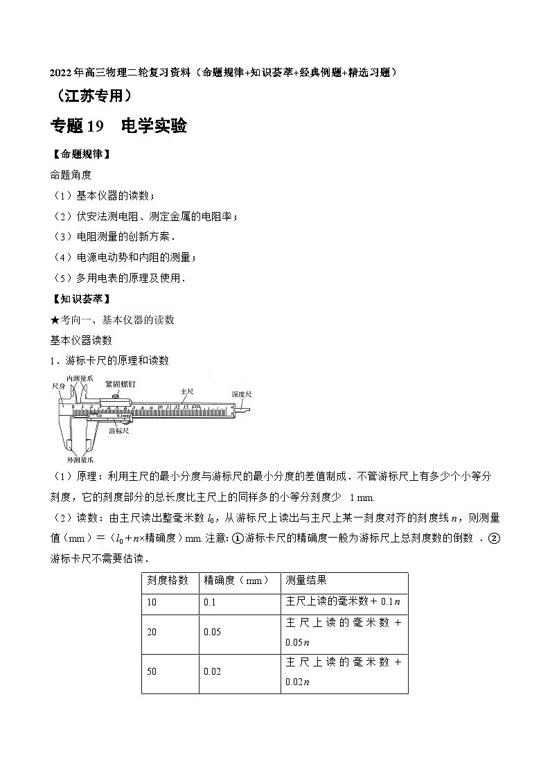 高三物理二轮复习(命题规律+知识荟萃+经典例题+精选习题)(江苏专用)专题19 电学实验(原卷版+解析)第1页