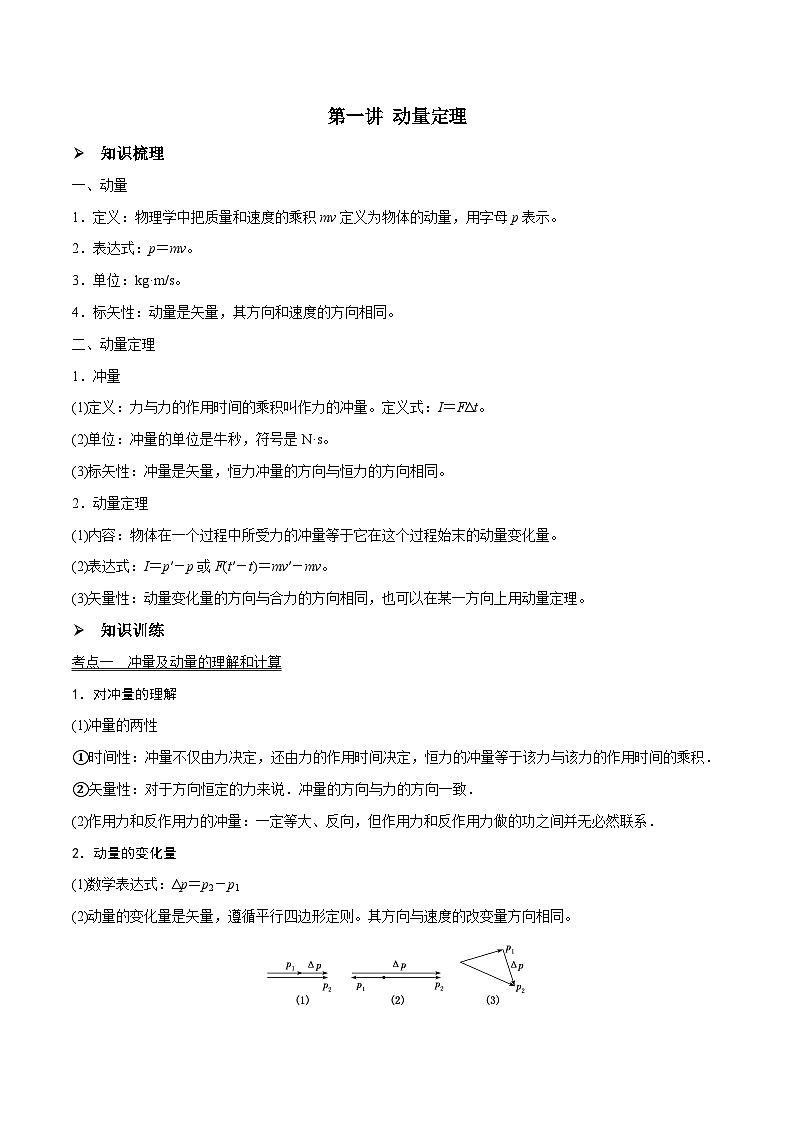高三物理一轮复习精讲精练第一讲动量定理(原卷版+解析)01