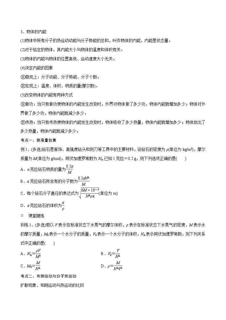 高三物理一轮复习精讲精练第一讲分子动理论内能(原卷版+解析)03